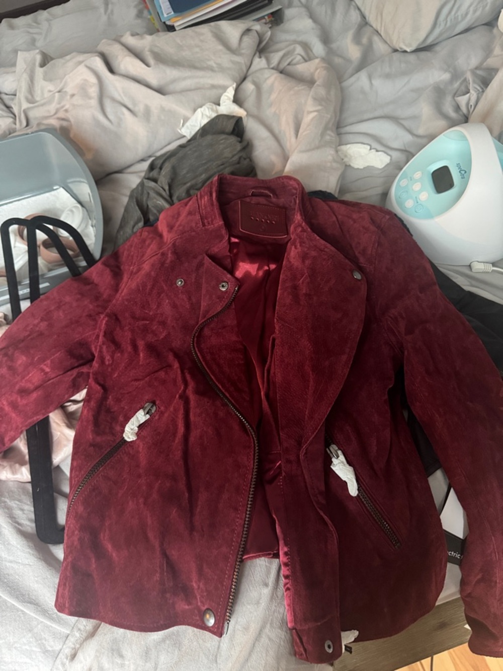 Blank NYC Women's Wine Red Suede Moto Jacket